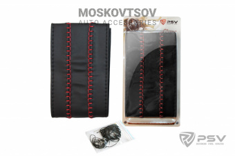 Оплетка на руль PSV со шнуровкой  GLORY Fiber M (черный отстрочка красная) экокожа