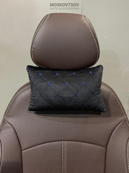 подушка велюр БАБ черная+ синяя строчка