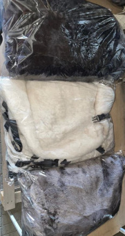 (РОС.ПРОДУКТ) Накидки  натуральный мех ПАРА Овчина цельный с фартуком  БЕЛЫЙ-Корич-Серый