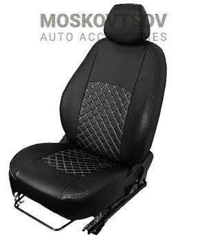 AVM Комплект чехлов ВАЗ 2112 - 2172-PRIORA хэтчбэк Экокожа ДВОЙНОЙ РОМБ черный-белая нить