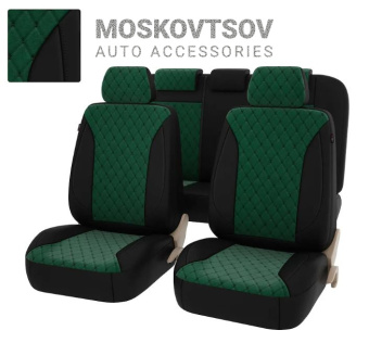 136470-Чехлы PSV Graf Next  (Черный-Зеленый-Ромб черный Бабочка), велюр+экокожа